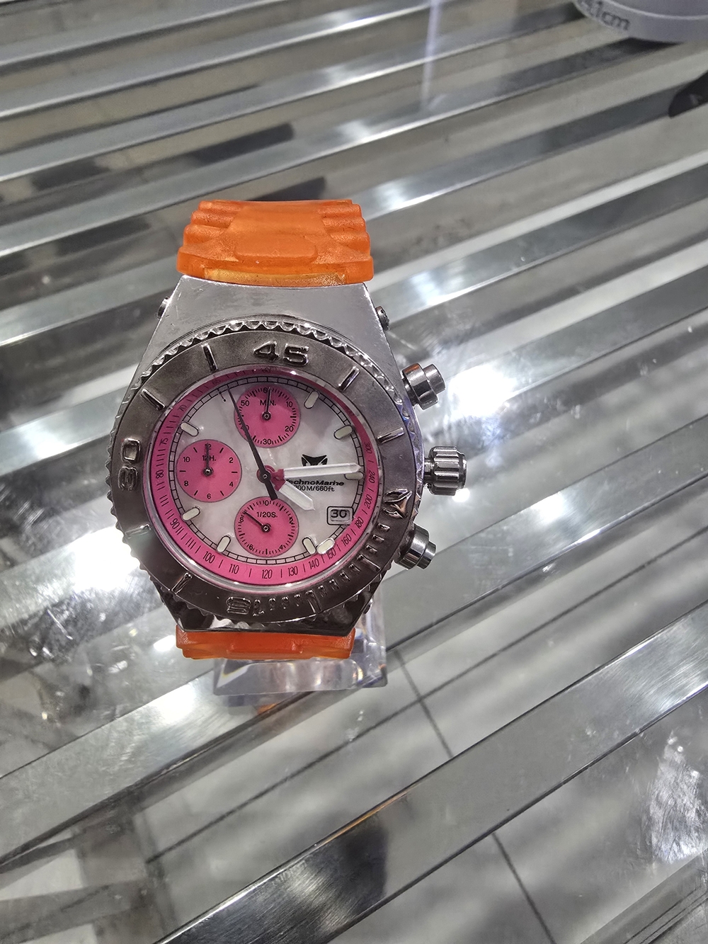 Women Swim Watch - Orange Strap Pink Dial